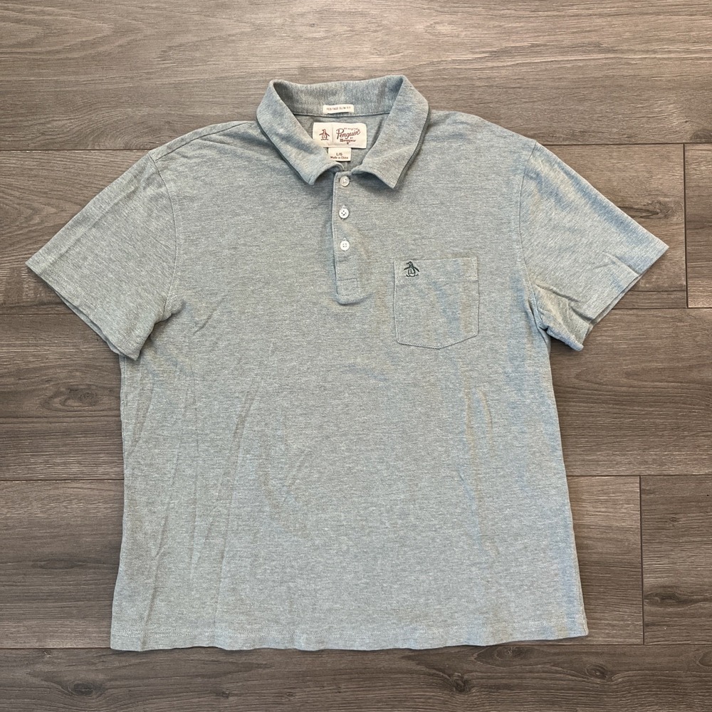 Original Penguin by Munsingwear Knit Polo Shirt Mens L Gray Green Heather